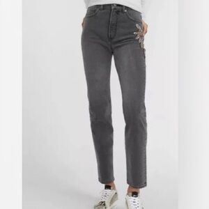 Express Gray Super High Rise Slim Leg Jeans with Beaded Detail- NWT- 6